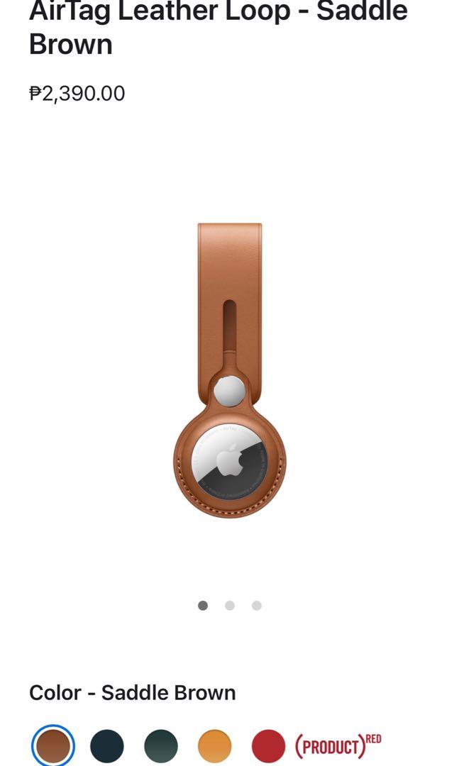 Apple AirTag Leather Loop (Category: Other Accessories) located in Makati City. Submitted by lockdownlad (Listing ID 1177758774, Image 2). Description: Brand new From the US Items are still sealed Retail price is 2,390 Available colors: -Red (2 pieces) -Saddle Brown Specially tanned European leather adds an extra touch of elegance to this versatile loop. It stays firmly attached while securing your AirTag tightly in place, so you always know wher