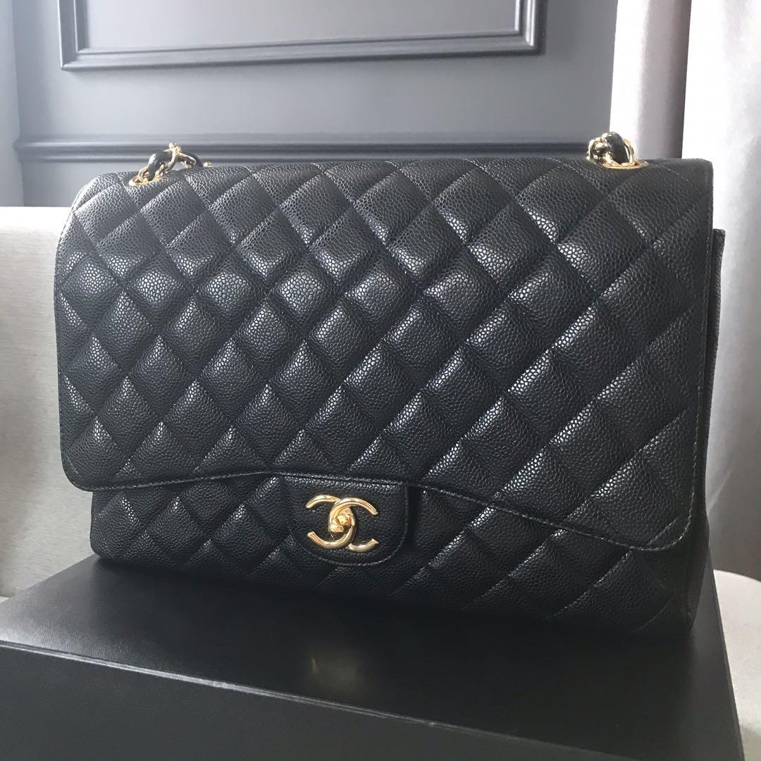 Authentic Chanel Maxi GHW Classic Double Flap Black Caviar Series 16 Like  new mini original jumbo genuine small rare medium gold hardware Full Set  available for sale in stock Malaysia, Luxury, Bags