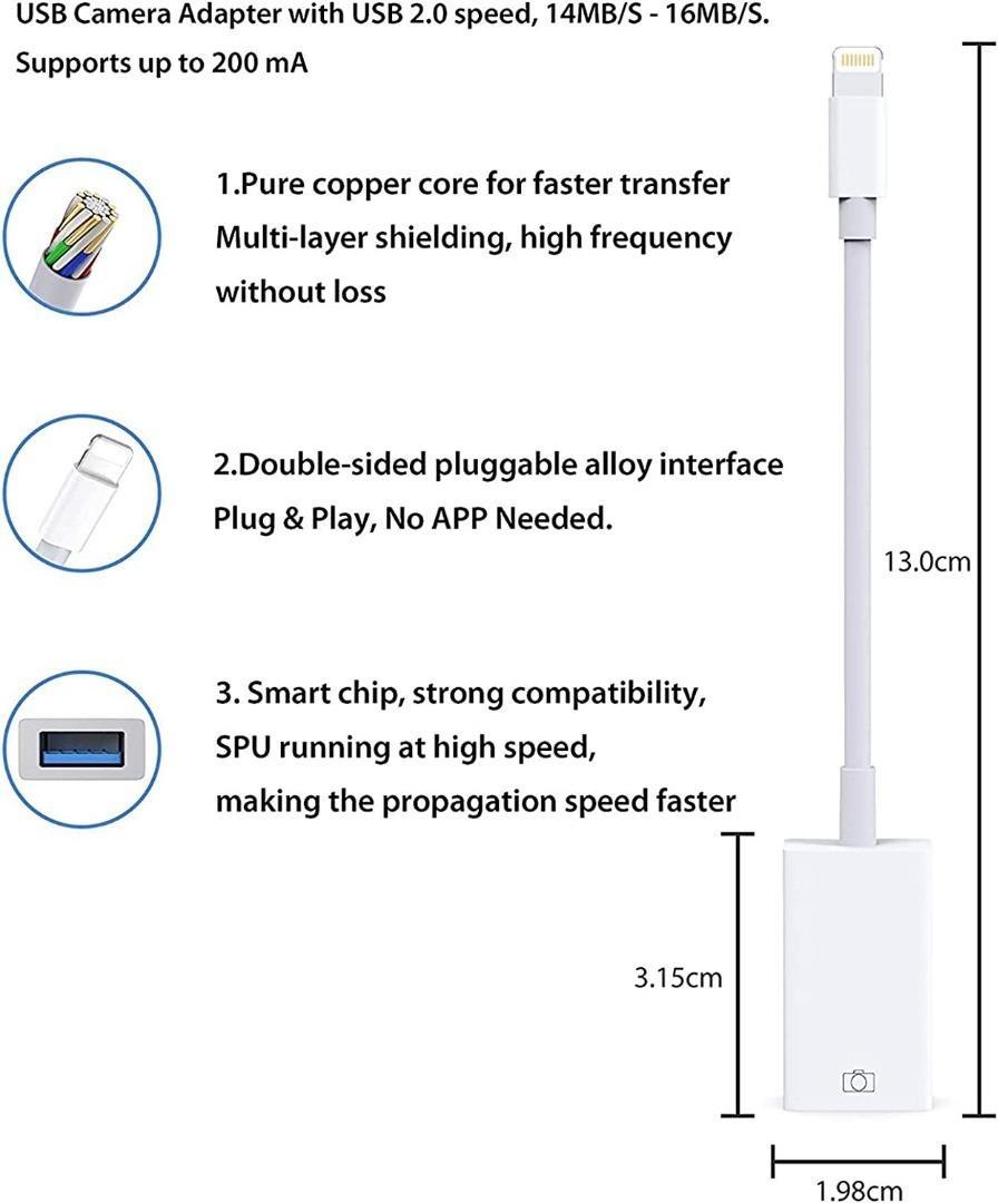 [B779] Apple Lightning to USB Camera Adapter USB 3.0 OTG Cable Adapter Compatible with iPhone