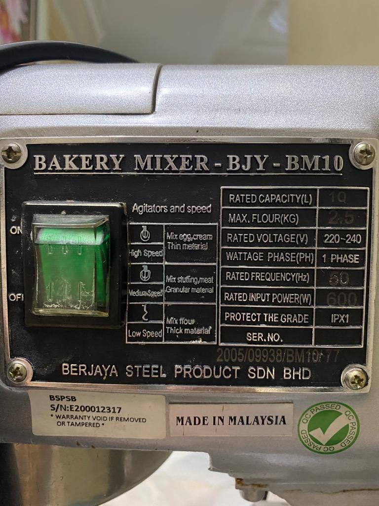 BERJAYA Bakery Mixer 10L Heavy Duty Mixer, Furniture & Home Living