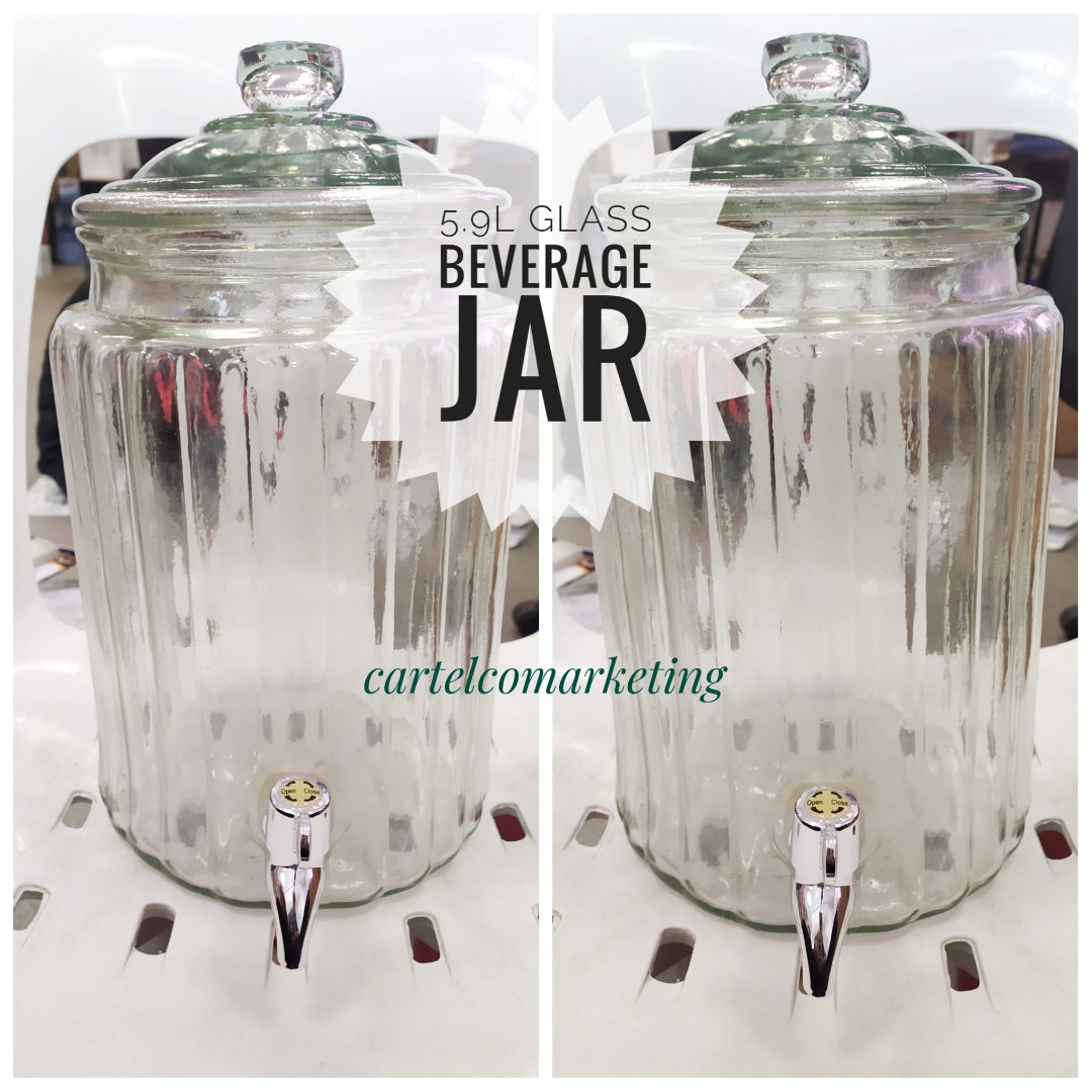 BEVERAGE GLASS JAR 5.9L , JUICE JAR, Furniture & Home Living