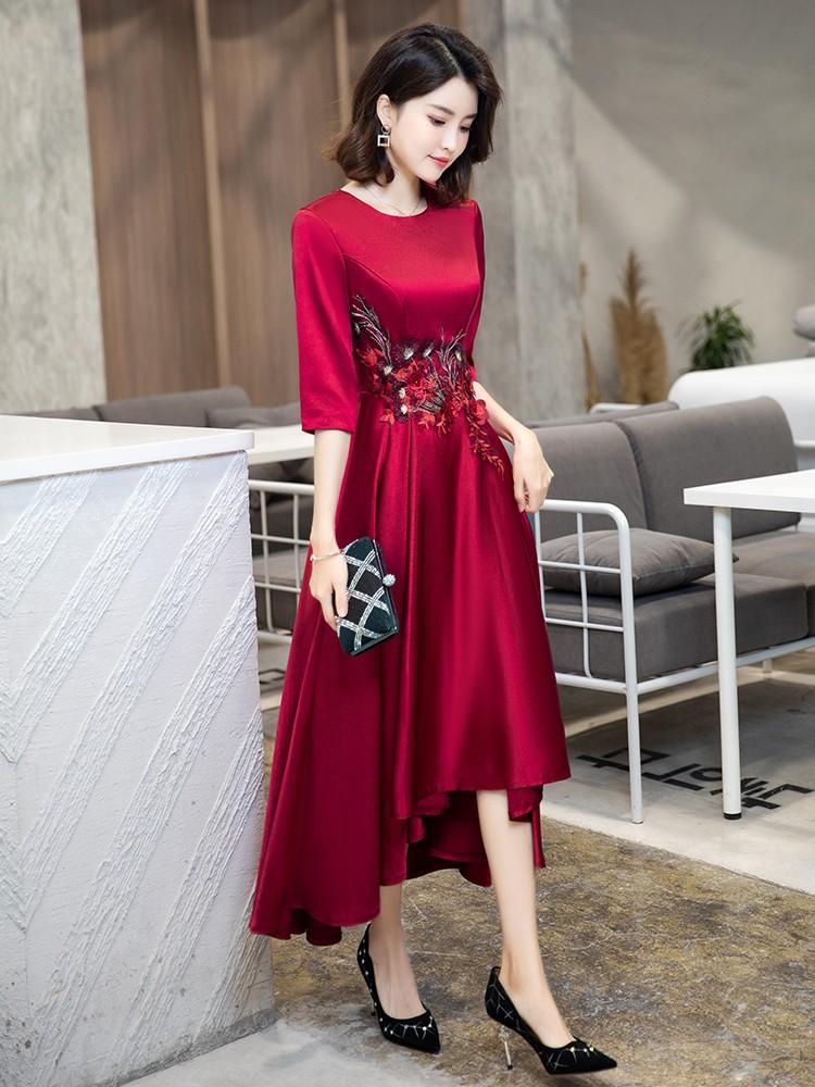 Red silk clearance long sleeve dress