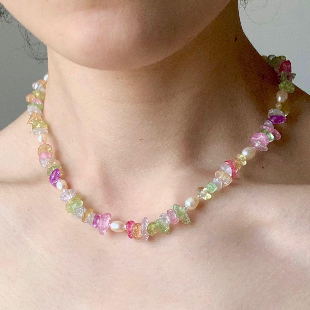 Candy Crush Handmade Beaded Necklace with Colorful Glass Beads