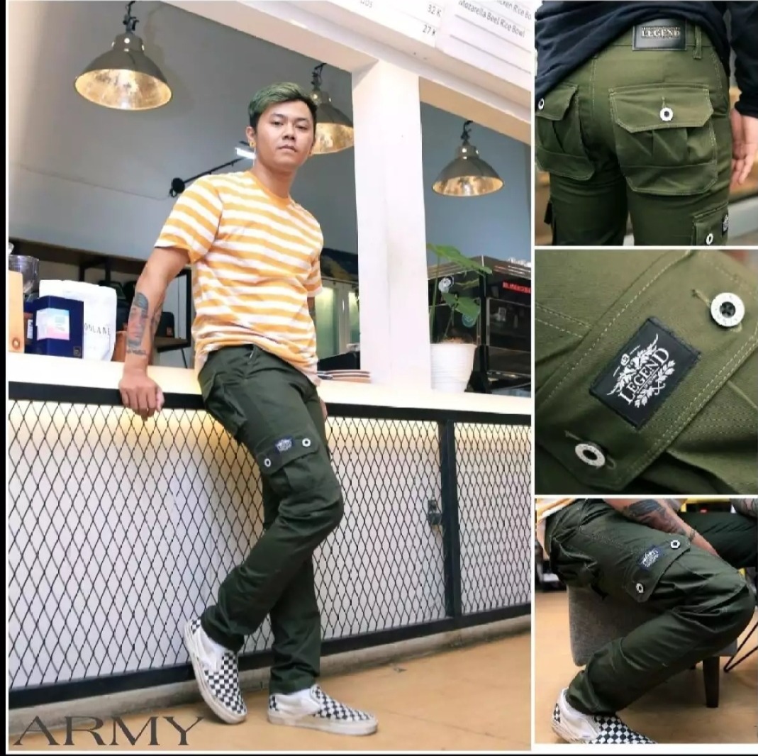 Celana panjang hijau army cargo pria Baru 2022, Fesyen Pria, Pakaian