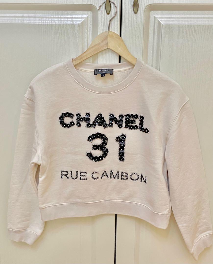 Chanel 奶油色經典款衛衣短款, 女裝, 上衣, 長袖衫- Carousell