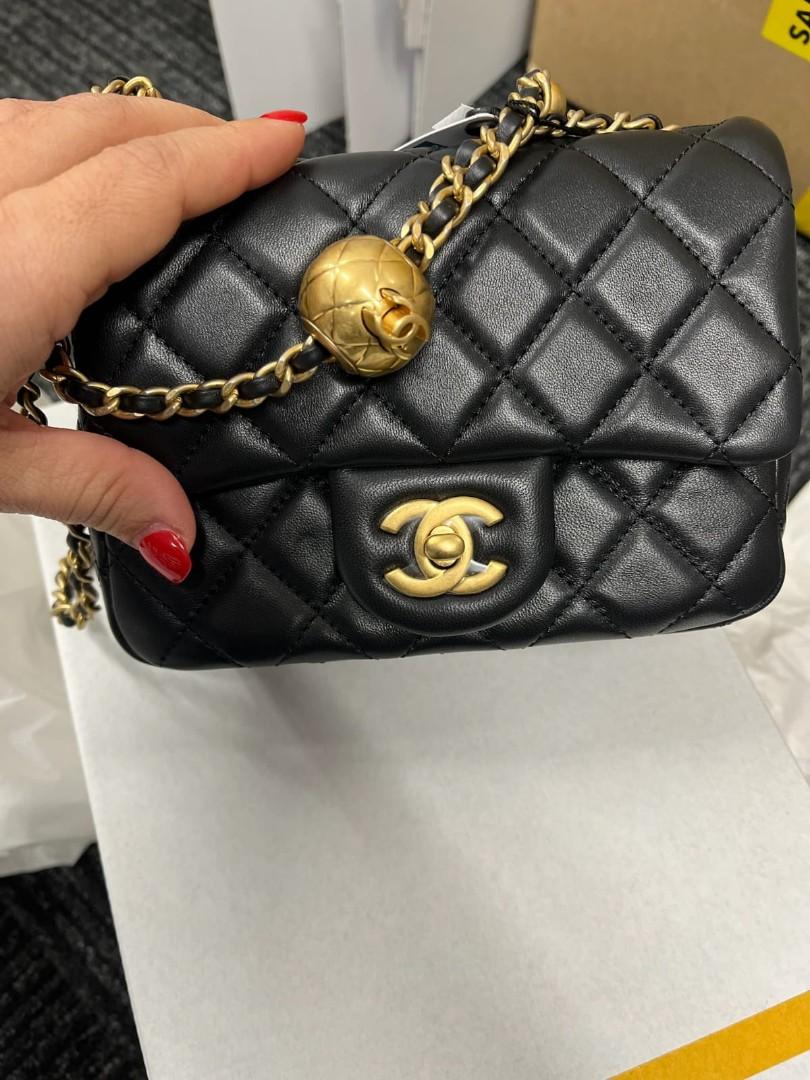 Chanel Square Mini Flap Gold Ball Pearl - Black