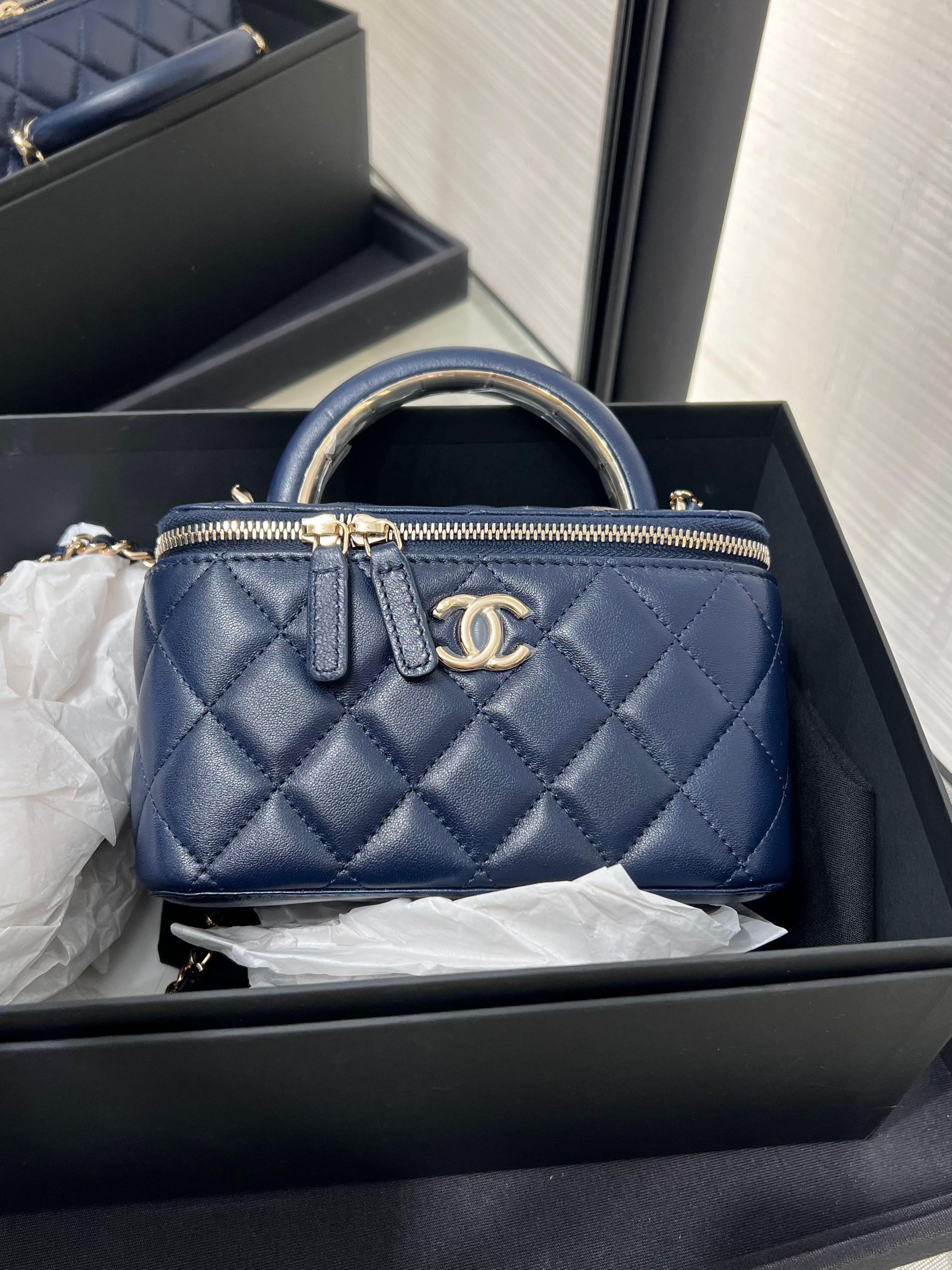 Chanel vanity case navy blue sale