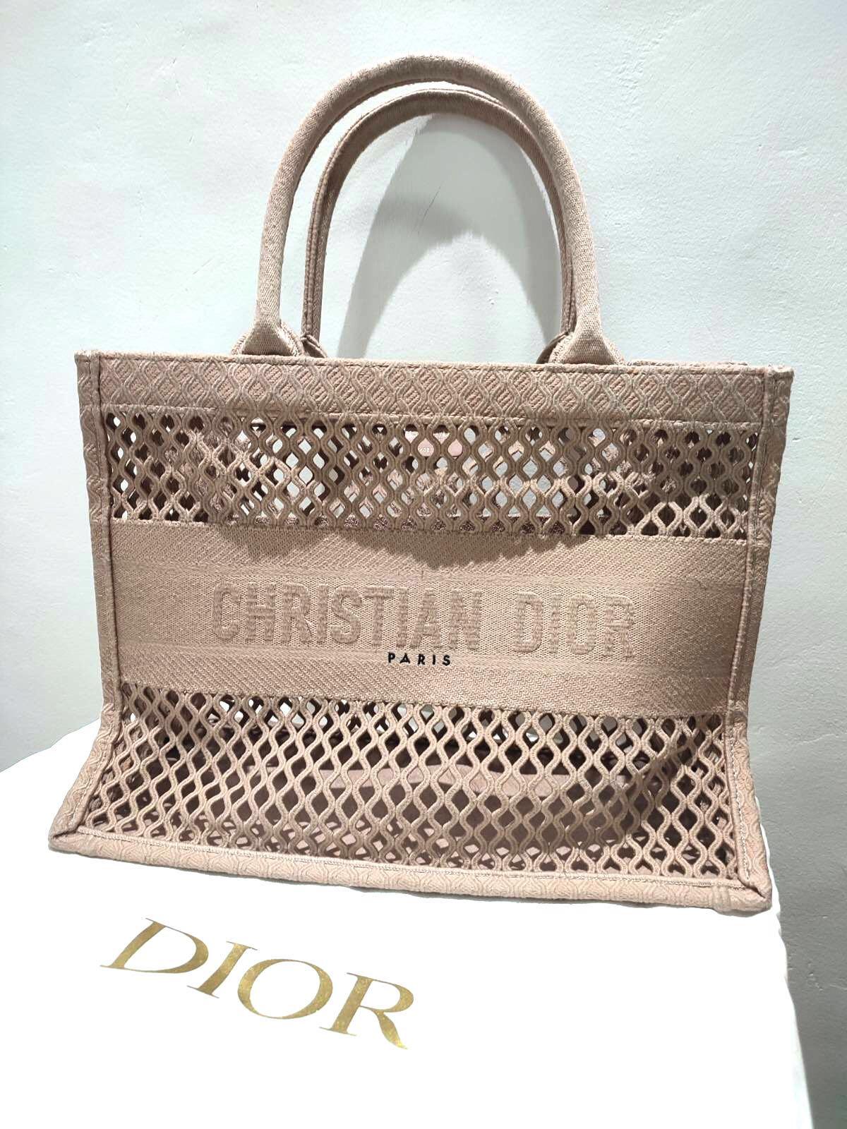 CHRISTIAN DIOR BOOK TOTE Blue Mesh Embroidery 