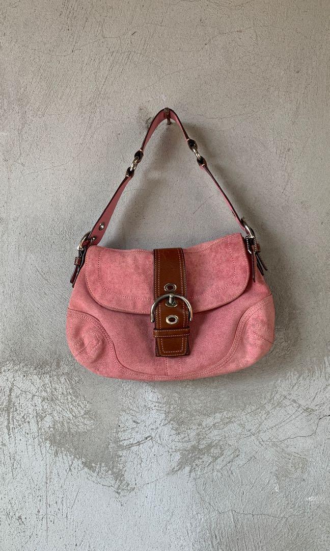 Pink suede coach purse sale