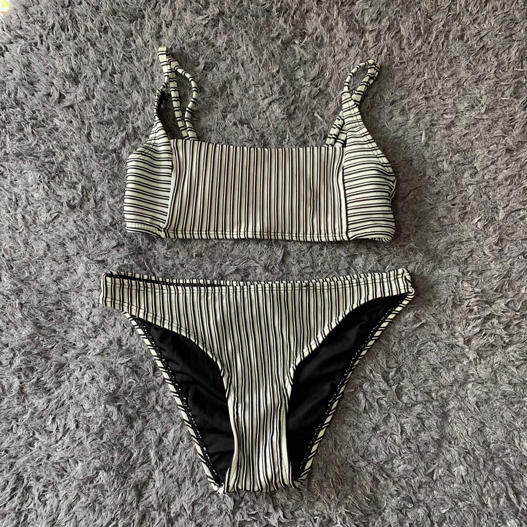 Cotton on body black and white stripes bikini set, Women's Fashion