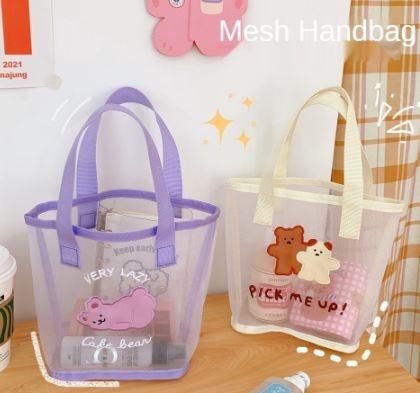 Cute Transparent Mesh Handheld Shoulder Bag Girl Beach Wash Makeup