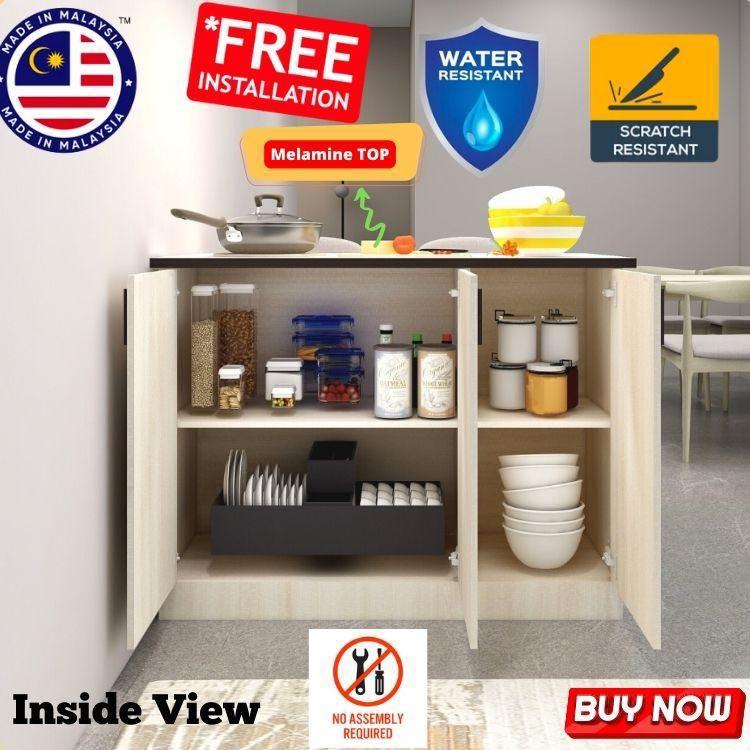 (Free assemble) ROAM 3 Door Island Table Kitchen Storage