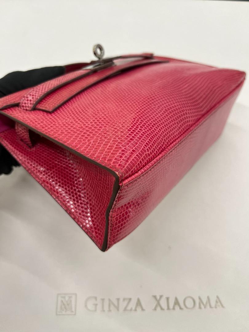 Hermes Fuchsia Pink Lizard Mini Kelly Pochette Clutch Bag Handbag