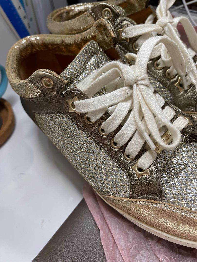Gold jimmy choo trainers hotsell