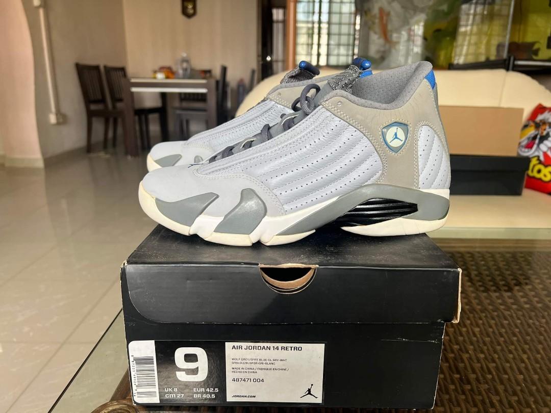 Jordan 14 retro wolf grey blue Men s Fashion Footwear Sneakers