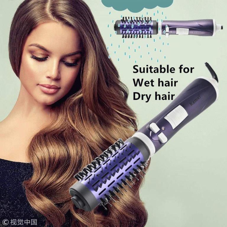 KeMei Rotating Hair Dryer Brush, Hot Air Spin Brush,One Step Hair Dryer &  Volumizer 3 in 1 Upgrade Feature Anti-scald Negative Ion Hair  Straightener,effective air styler for medium long hair, Women's Fashion,