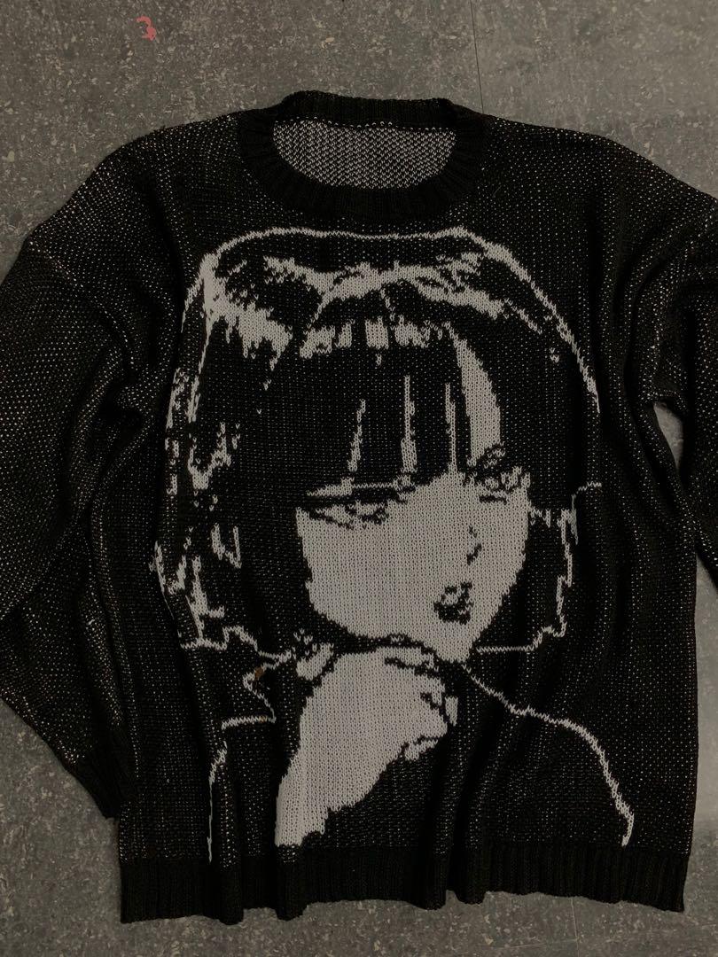 New Autumn winter round neck anime character printed loose knit sweater UK  | eBay