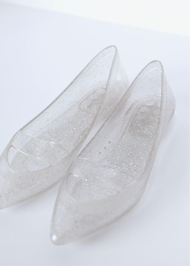 Korean Brand Heavenly Jelly Sleek Silver Glitter Flats, Women's Fashion