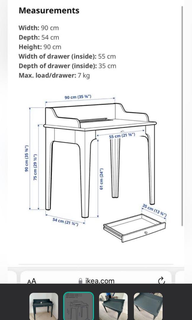 Lommarp Ikea Desk Blue Green, Furniture & Home Living, Furniture