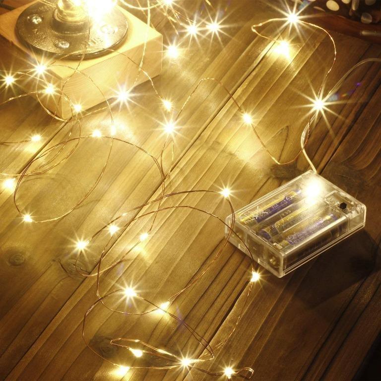 Battery Powered Fairy Lights - 32ft Cord - Silver Wire