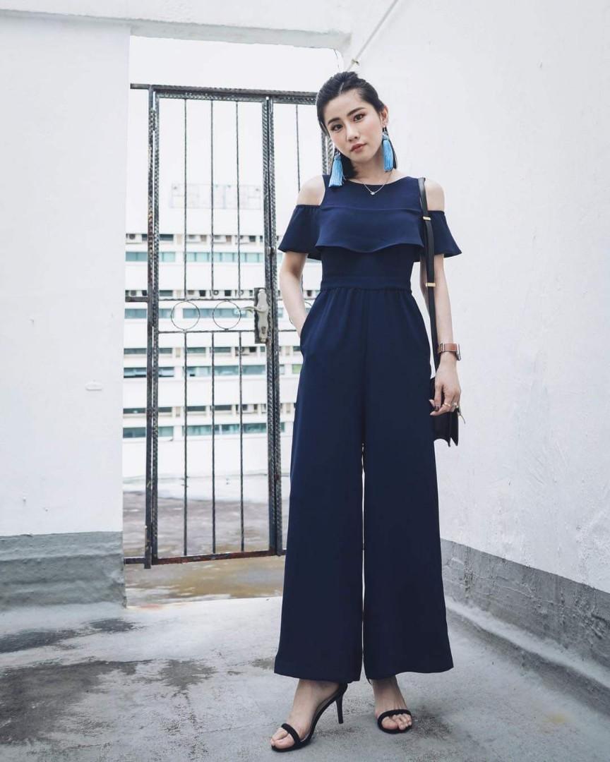 Navy cold shoulder jumpsuit top