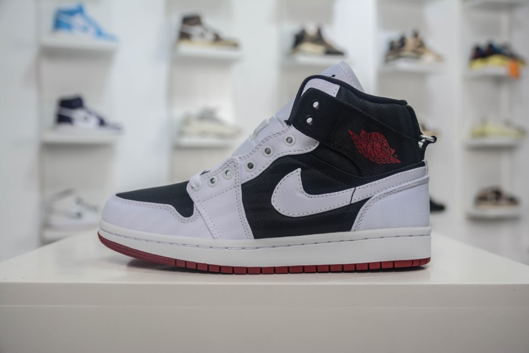 Air Jordan 1 Mid SE Utility Canvas White Black Gym Red (W) DD9338-016  Women's