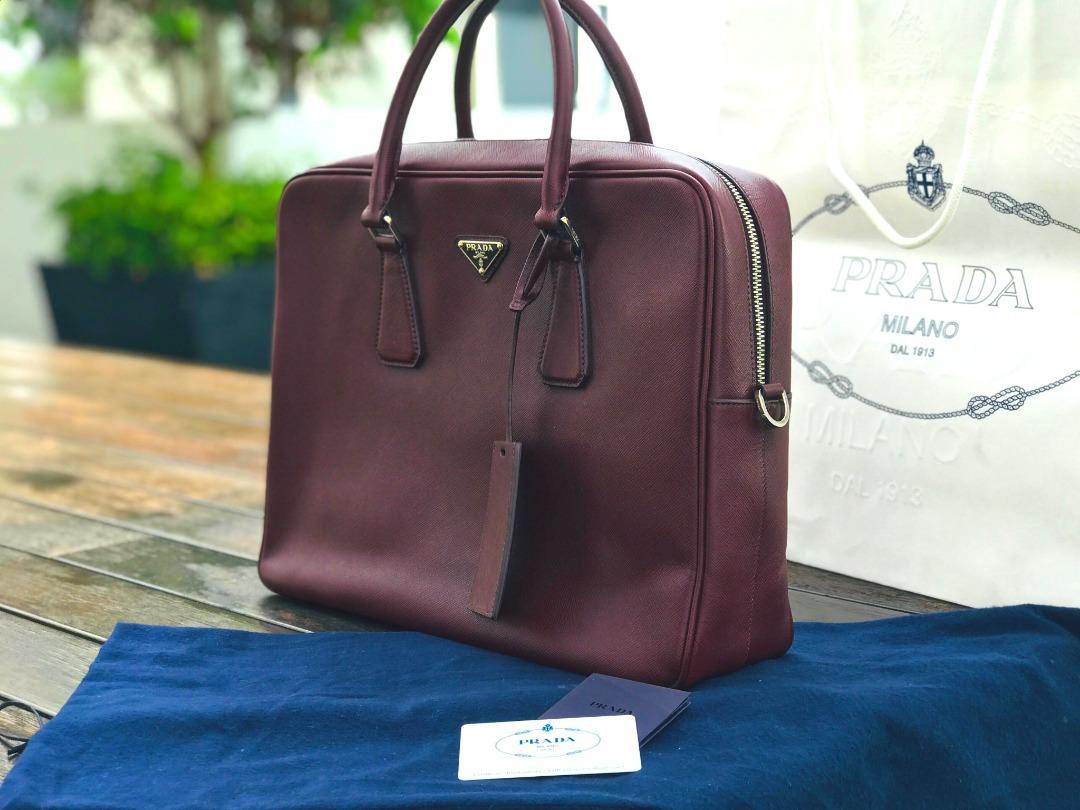 PRADA Men's Bag - Saffiano Leather Granato (Like Burgundy), Luxury, Bags &  Wallets on Carousell