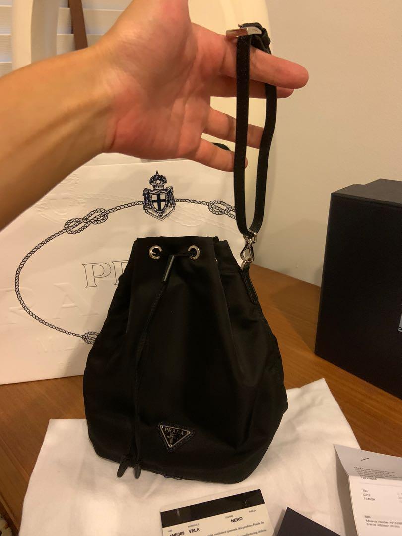 Prada mini discount nylon bucket bag