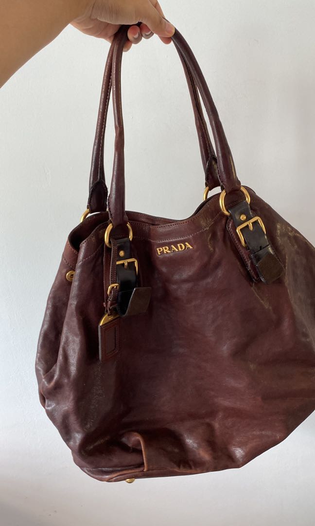 vintage brown leather prada bag