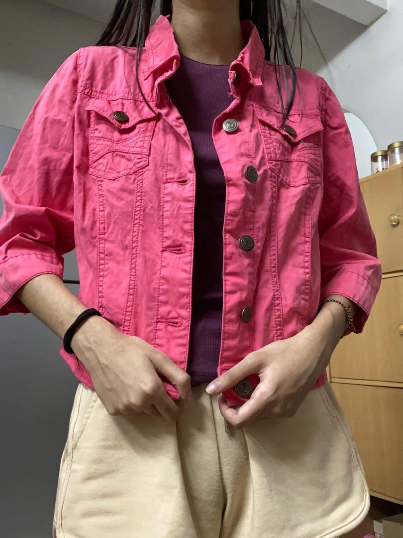 Bright pink denim new arrivals jacket
