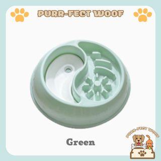 Water and Food Bowl Slow Feeder 2-in-1 for Pet Dogs and Cats - GREEN