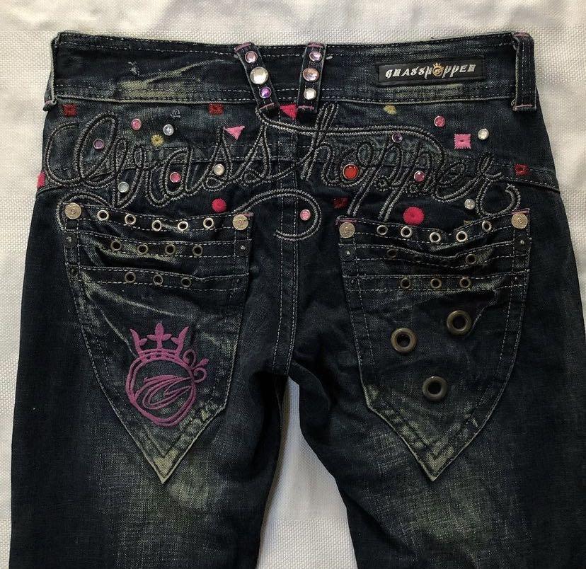 Skæbne Opaque chef Rare Vintage Grasshopper Colorful Rhinestones Pockets Low Rise Flare Jeans,  Women's Fashion, Bottoms, Jeans & Leggings on Carousell