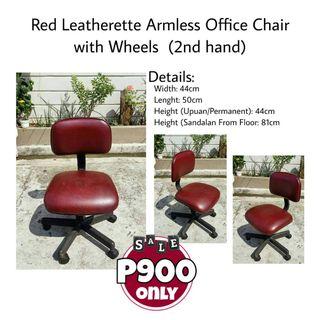 Red Leatherette Armless Office Chair With Wheel