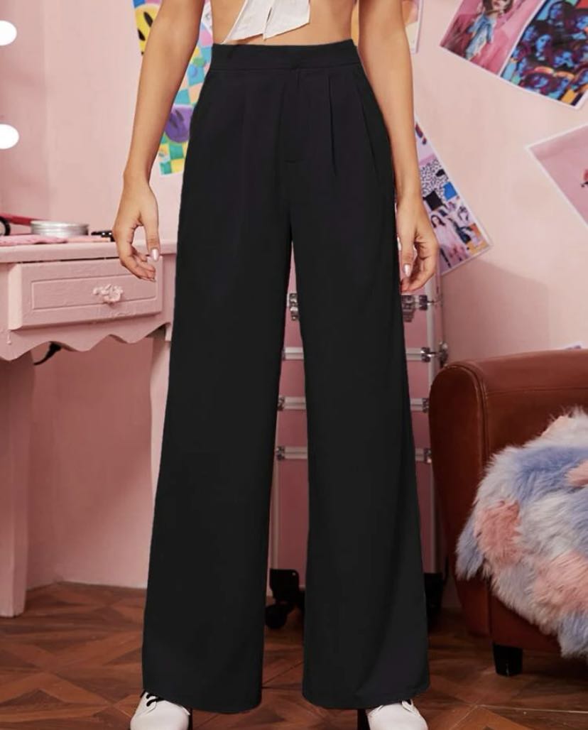 Buy SHEIN Womens Plus Solid Wide Leg Pants Black 1XL at Amazonin