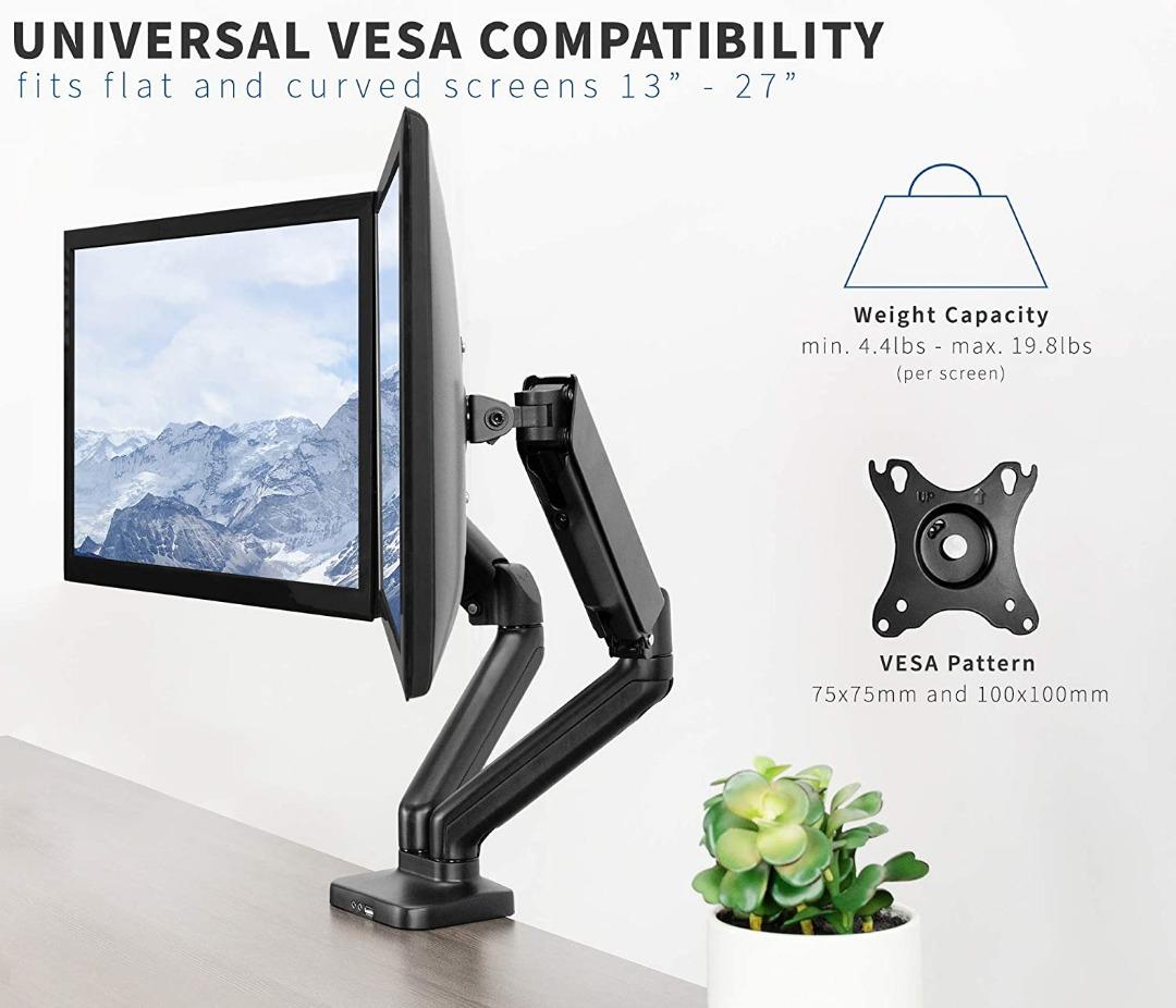 VIVO Dual Monitor Height Adjustable Counterbalance Pneumatic Desk Mount