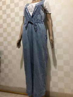 Vneck Dress Jumpsuit Katun Denim Motif Bordir