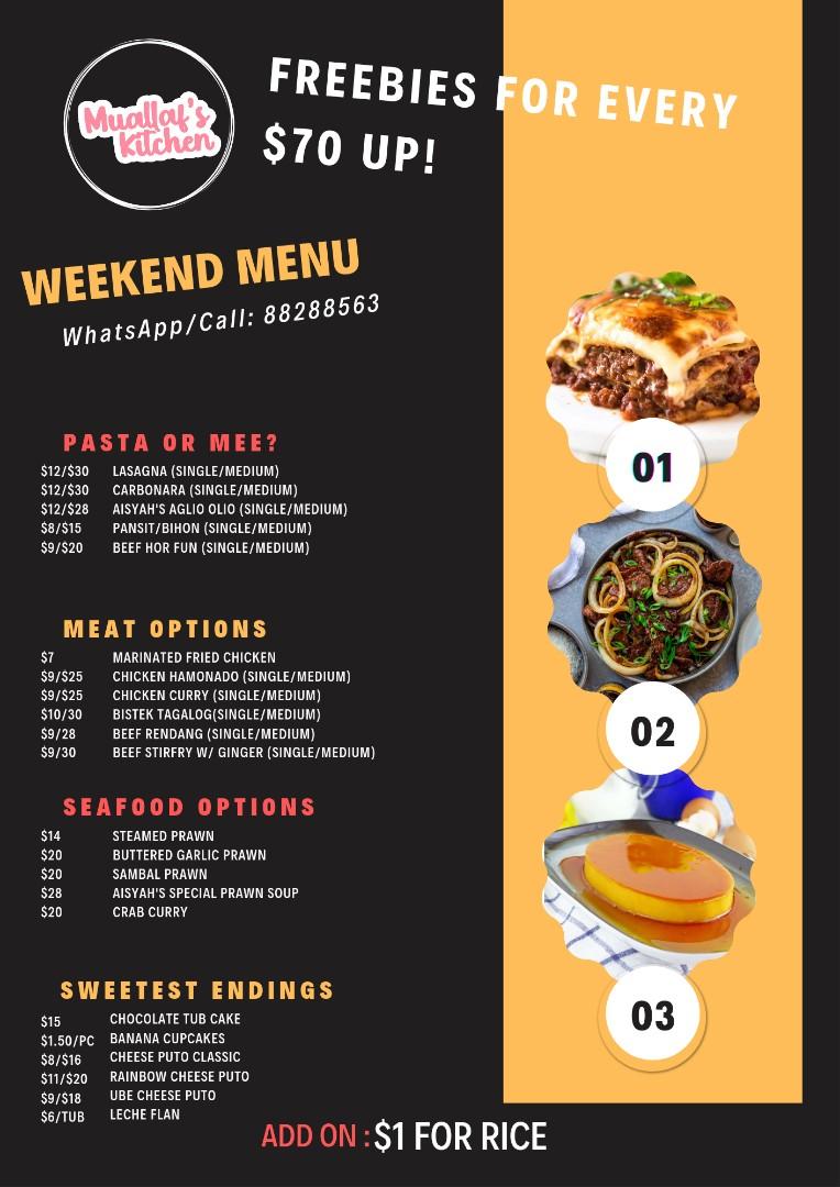Weekend Menu, Food & Drinks, Homemade Bakes on Carousell