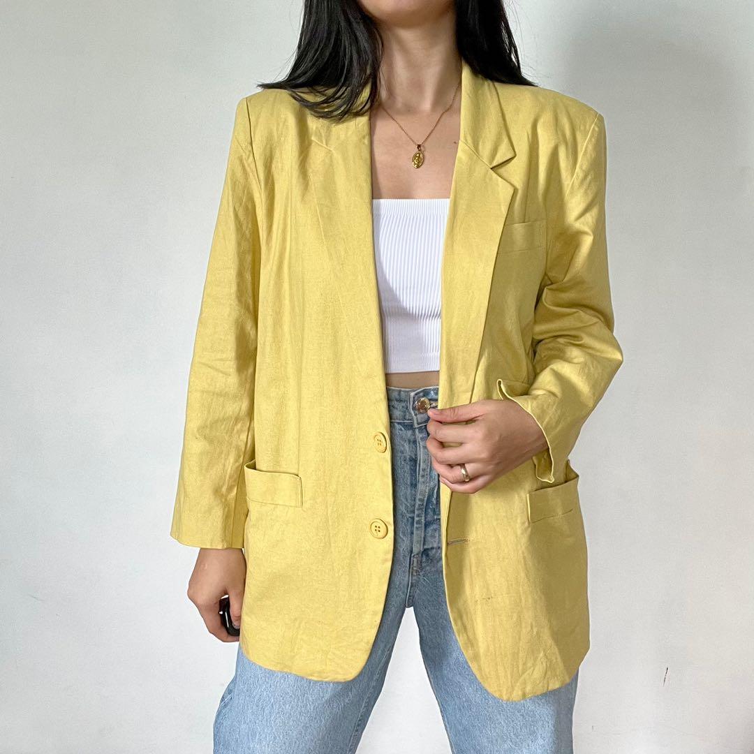 Yellow linen blazer womens store