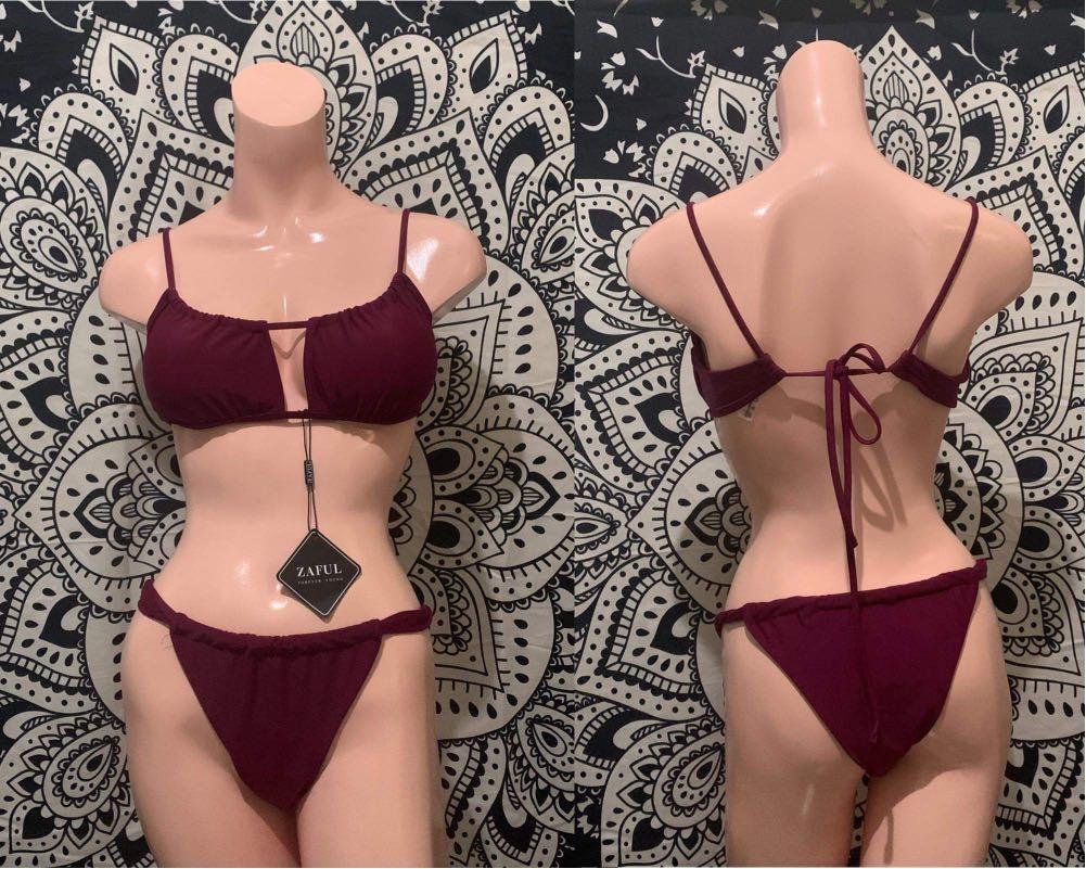 Zaful maroon self tie bikini swimsuit Women s Fashion Swimwear
