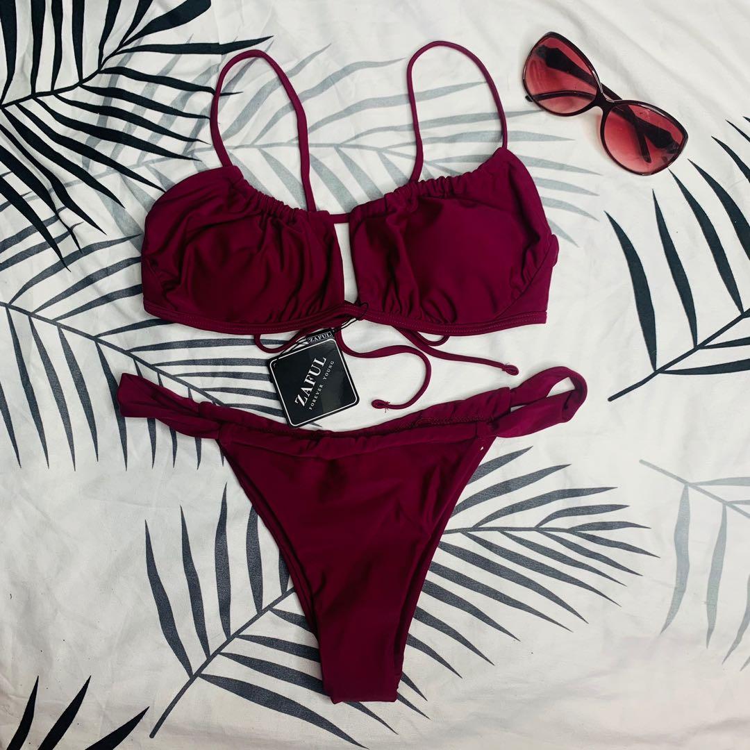 Zaful maroon self tie bikini swimsuit