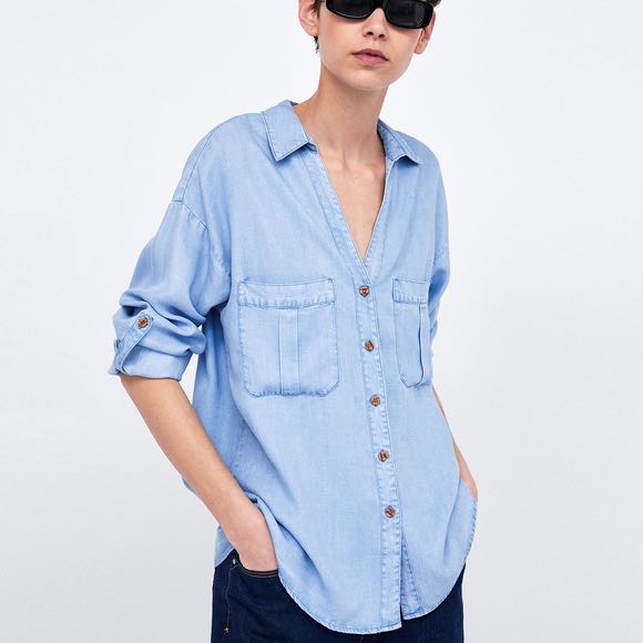 Zara basic z1975 shop denim blouse