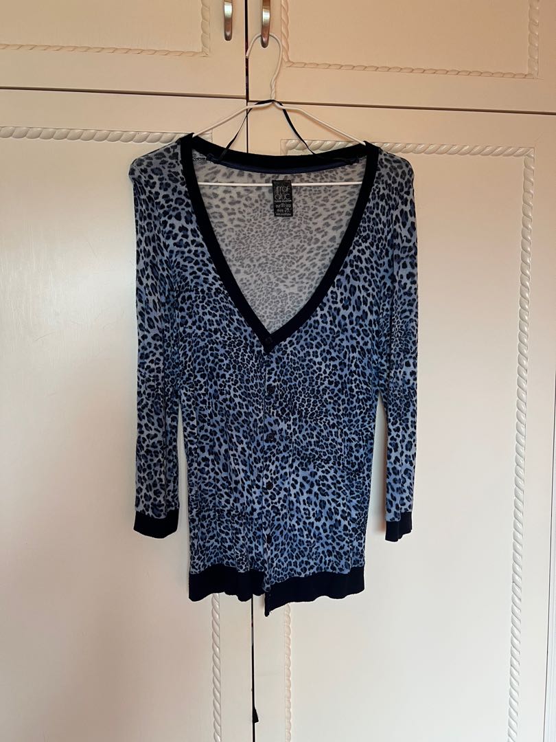Zara blue leopard cardigan, 女裝, 外套 