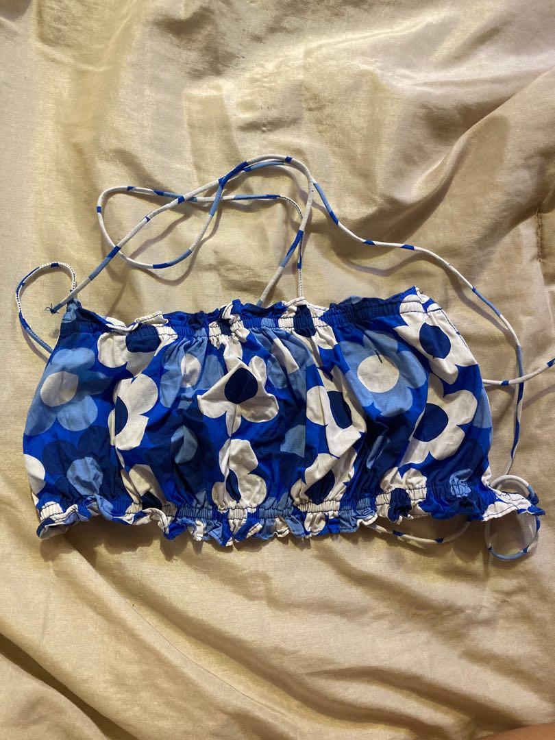 Zara Floral Print Crop Top Blue, Women's Fashion, Tops, Blouses on