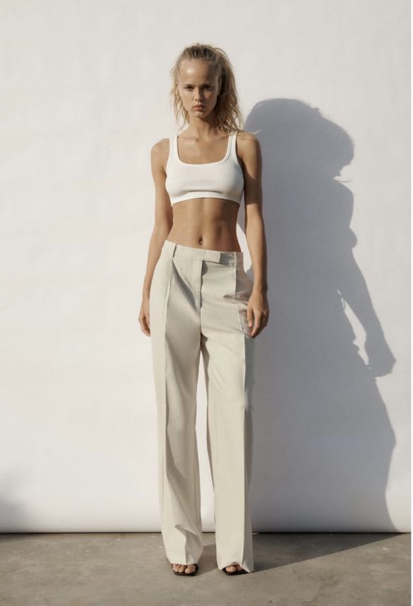 Zara Wide Leg Trousers Oyster White, Women's Fashion, Bottoms, Other  Bottoms on Carousell