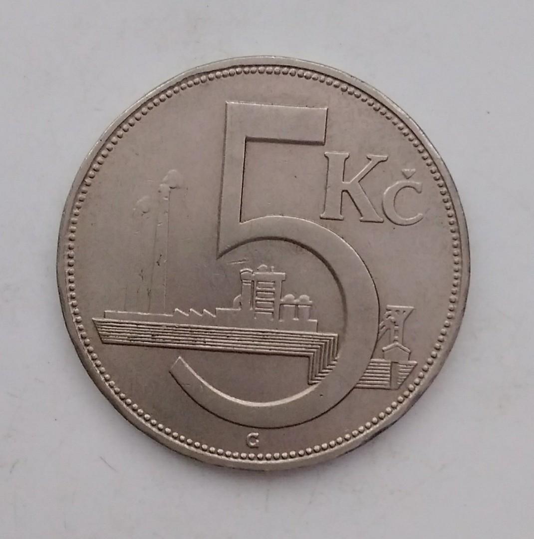 1938年捷克斯洛伐克5克朗純鎳幣, 興趣及遊戲, 收藏品及紀念品, 錢幣- Carousell
