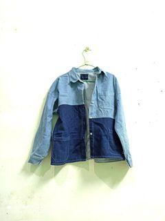 Queenshop 撞色牛仔大口袋外套