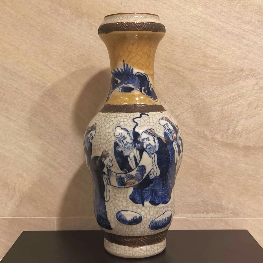中国 清時代 哥釉青華花鳥紋大瓶 高さ45cm アンティーク 送料