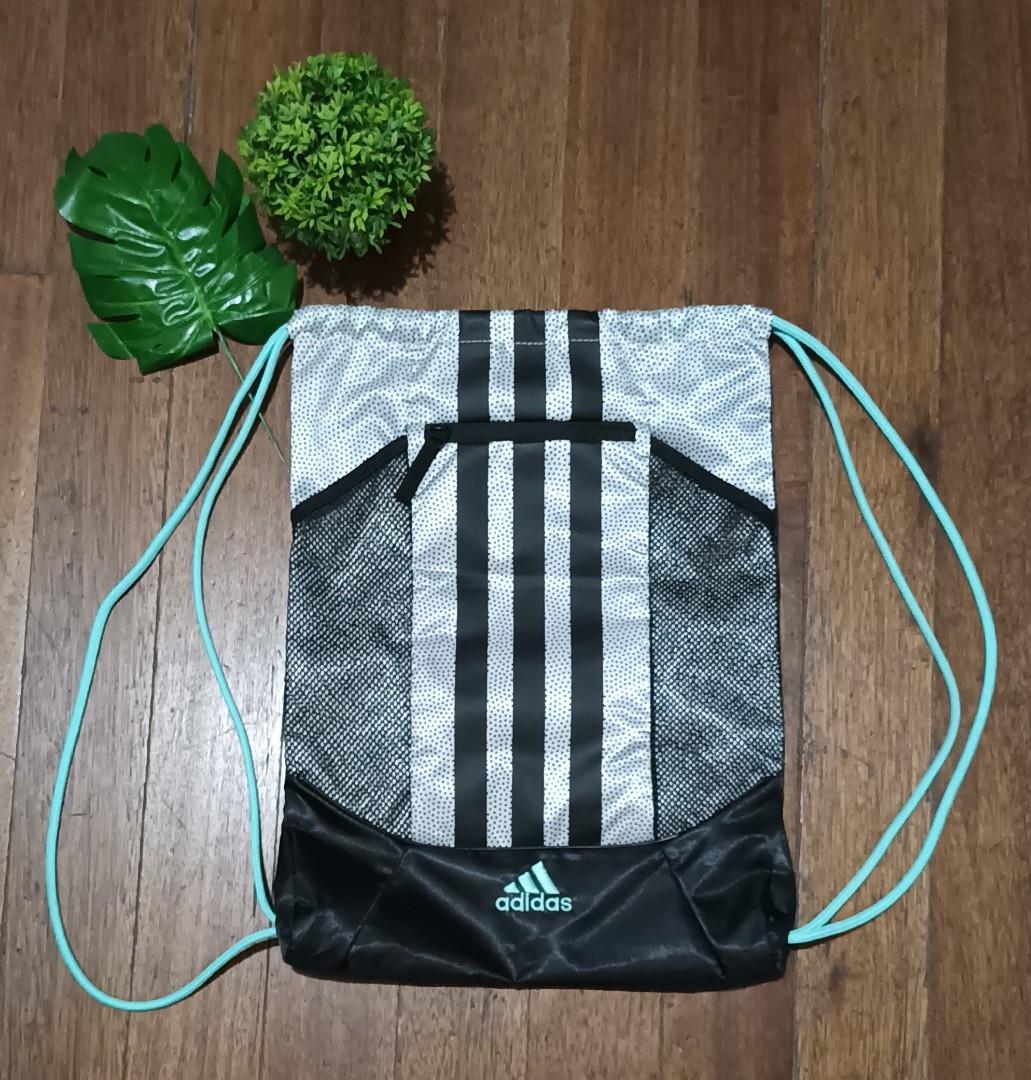 Authentic Adidas Fat Stripes Drawstring Backpack Sackpack Gym bag Shoe Bag