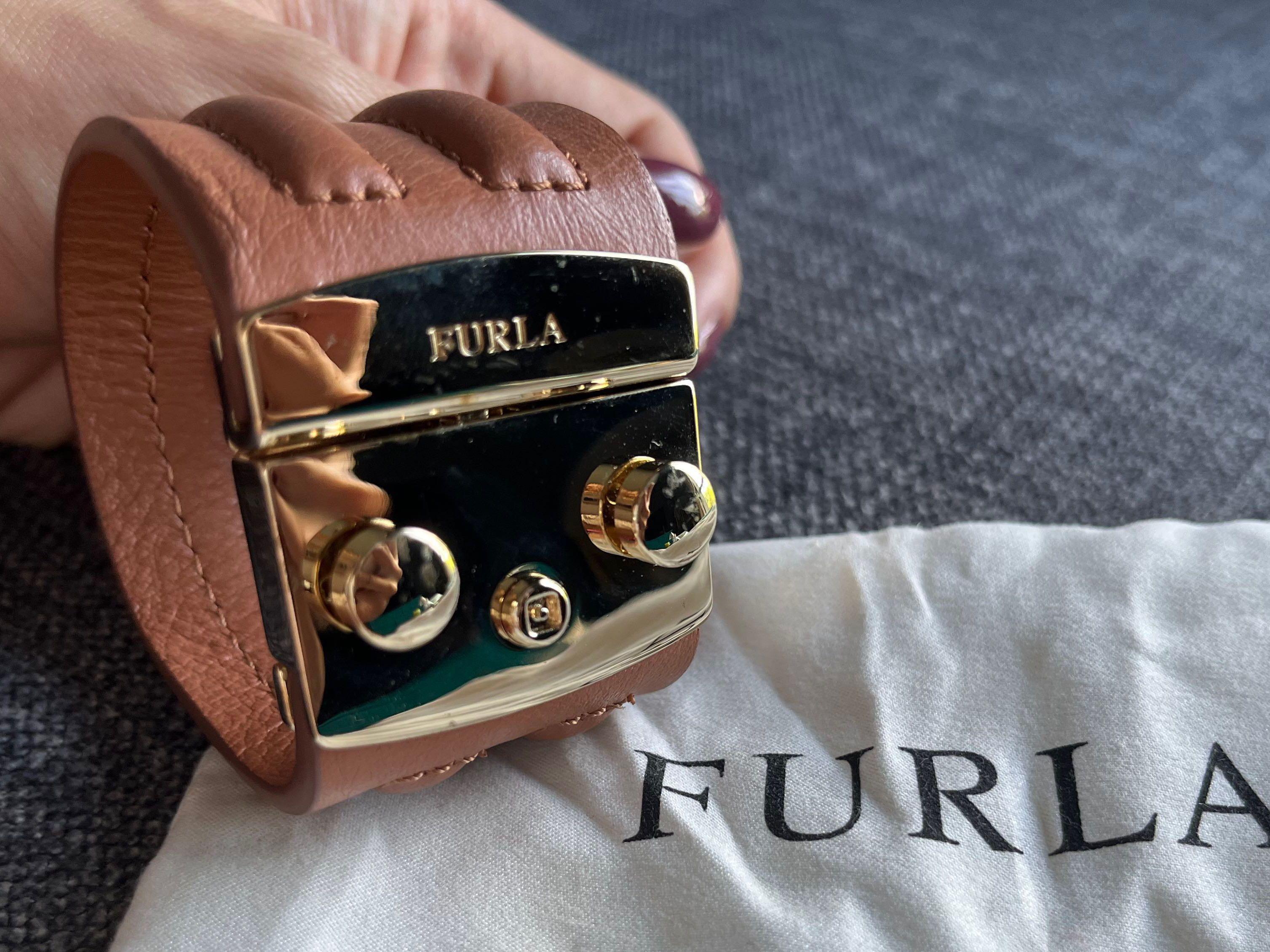 Authentic designer Furla brown leather bracelet with GHW Luxury