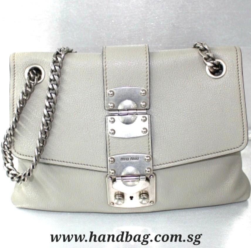 Authentic Miu Miu Grey Calf Shoulder Bag, Women's Fashion, Bags